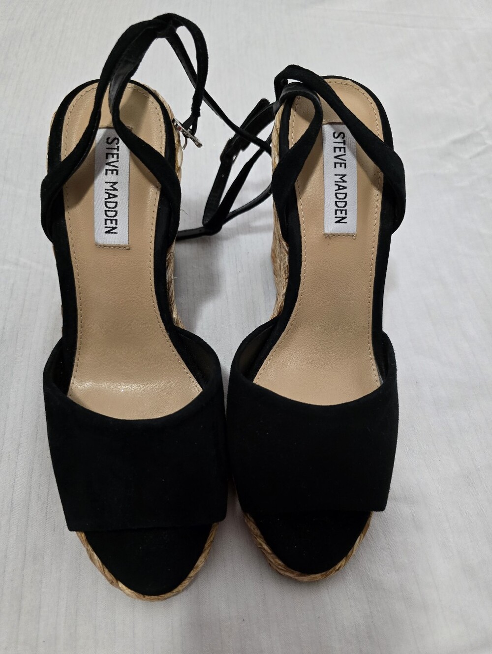 Steve Madden Black Suede Espadrille Wedge Sandals with Ankle Tie